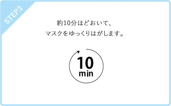 STEP3　約10ほどおいて、マスクをゆっくりはがします。